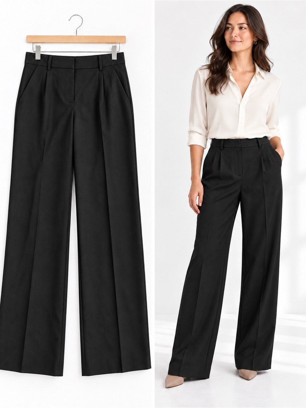 NWT Donna Karan New York Black Wide Leg Trousers Size 6